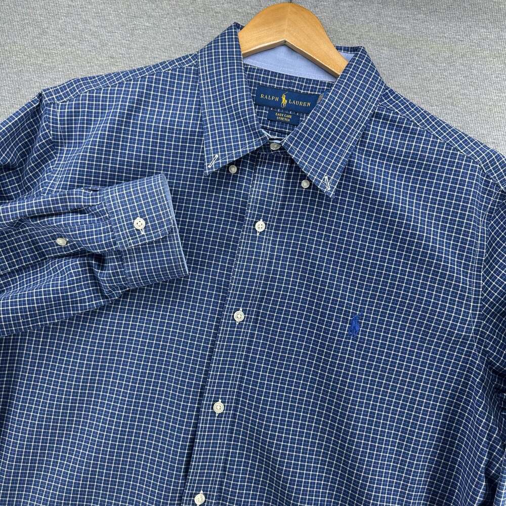 Polo Ralph Lauren Easy Care Stretch Blue Check Long Sleeve Button Down Shirt XL